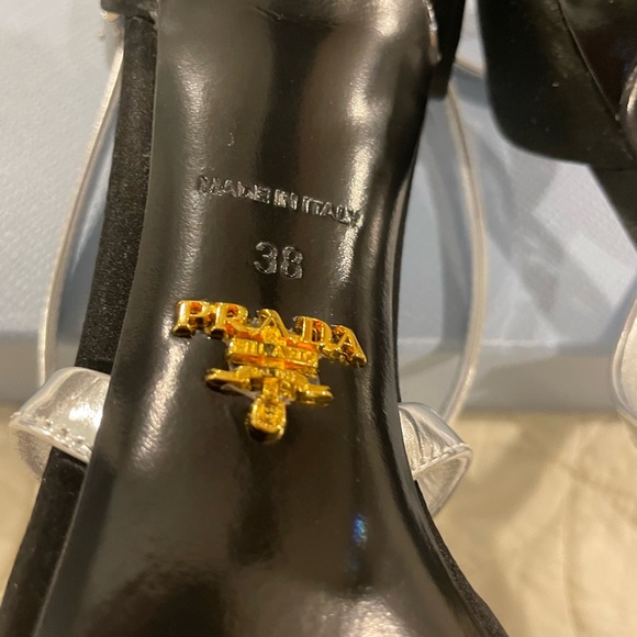 NIB Prada Satin Black Criss Cross Strappy Heels 7.5 - Picture 5 of 12